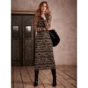 Mint Velvet Women's Abstract Print Mesh Midi Dress Bodycon Stretch Sheer NWT